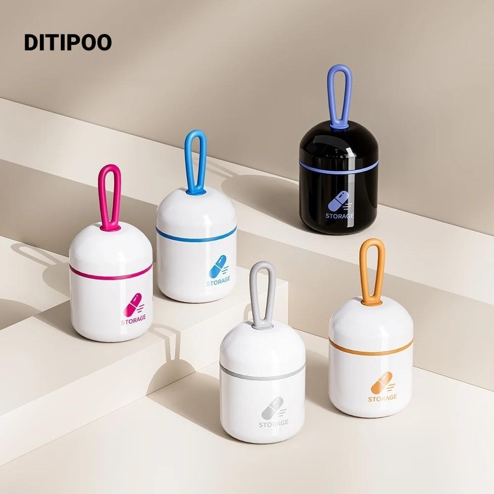 Hộp đựng thuốc di động DITIPOO, Hộp đựng thuốc thiết kế tay cầm hai ngăn, Hộp đựng thuốc Mini chống ẩm bằng nhựa bền bỉ