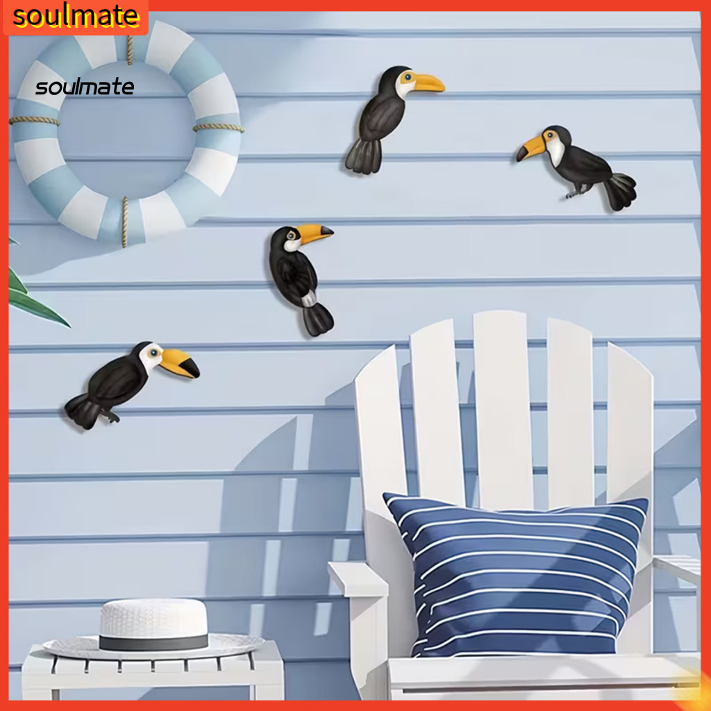 Linh hồn| Toucan Trang Trí Tường Chim Nhiều Màu Sắc Treo Tường 4 Bộ Nghệ Thuật Treo Tường Toucan Bằng Gỗ – Trang Trí Chim Nhiệt Đới Vintage Cho Sân Vườn Ban Công Phòng Ngủ – Rừng Mộc Mạc Treo