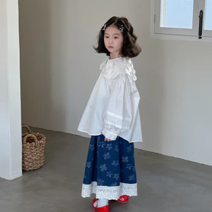 Áo Sơ Mi Trẻ Em Bé Gái Phiên Bản Hàn Quốc Áo Sơ Mi Hoa Màu Trơn Trẻ Em Thường Ngày Rời Rời Lá Sen Cổ Áo