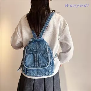 Ba lô denim WANYEDI, Túi du lịch sức chứa lớn đa chức năng, Ba lô vải denim sử dụng kép thời trang Sử dụng thông thường