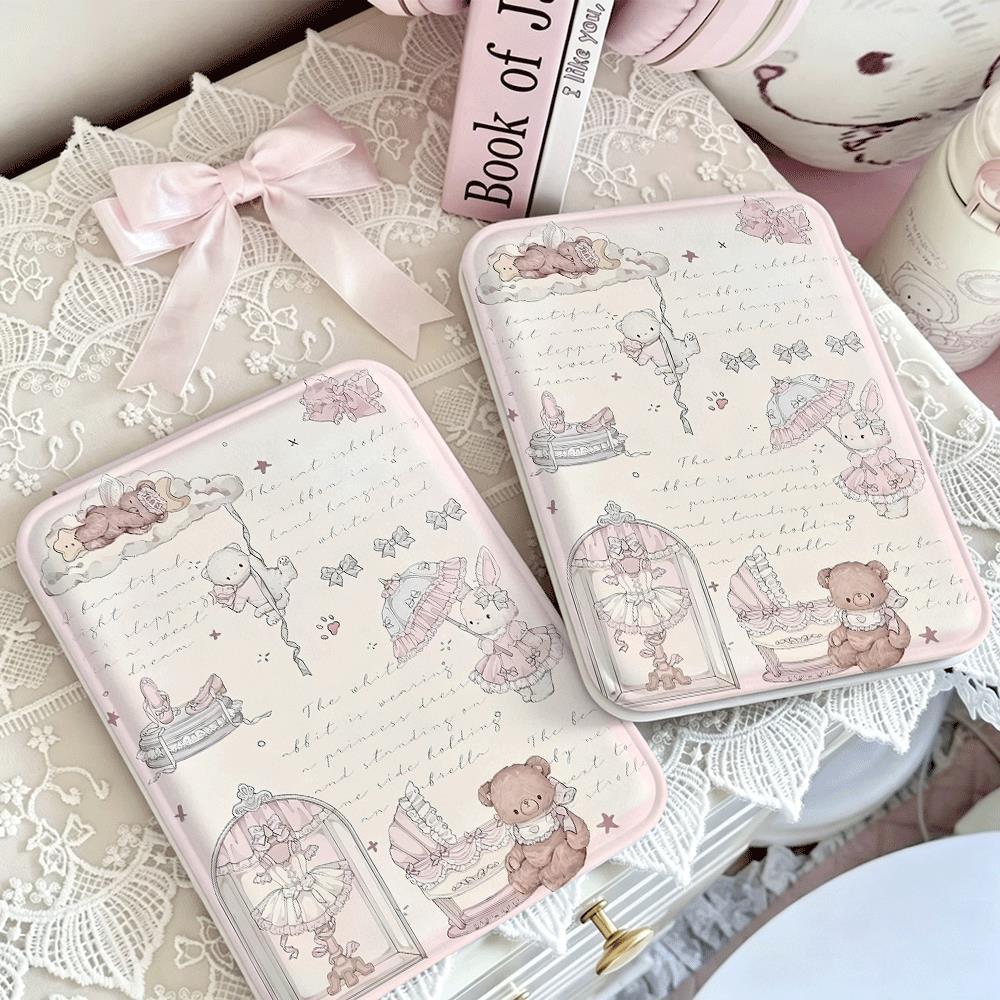 Gương gấp thỏ và bánh ngọt nền hồng vintage dễ thương