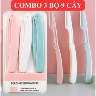 9 Dao Cạo Lông Mày Đầu Gập Linh Hoạt - Combo 3 Bộ Dụng Cụ Tỉa Chân Mày Thép Không Gỉ Sắc Sảo Cho Gia Đình