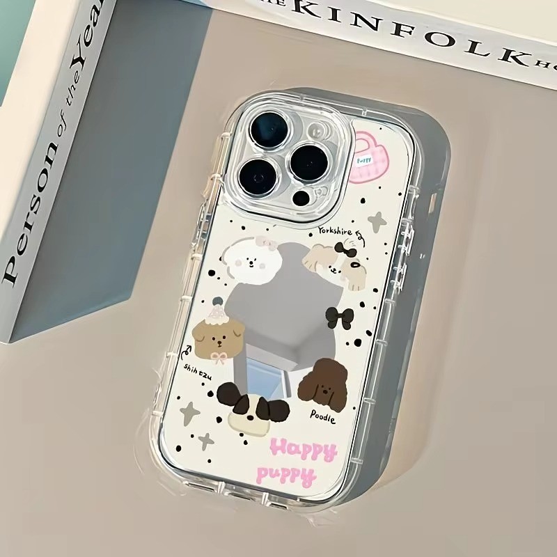 Ốp Điện Thoại Hoạt Hình Chó Mèo Dễ Thương Cho iPhone 17 16 15 14 11 Pro Max 12 13 7 8Plus X XS XR 16E 17E Mèo Vuốt Gương Chống Sốc
