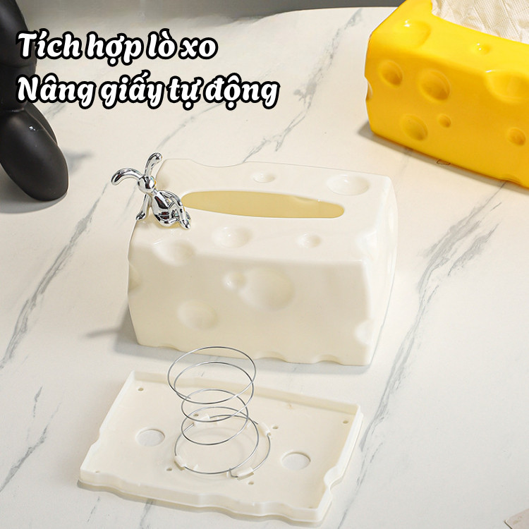 Hộp Rút Khăn Giấy Hình Phô Mai Cao Cấp, Hộp Đựng Giấy Ăn Decor Phòng Khách Đẹp