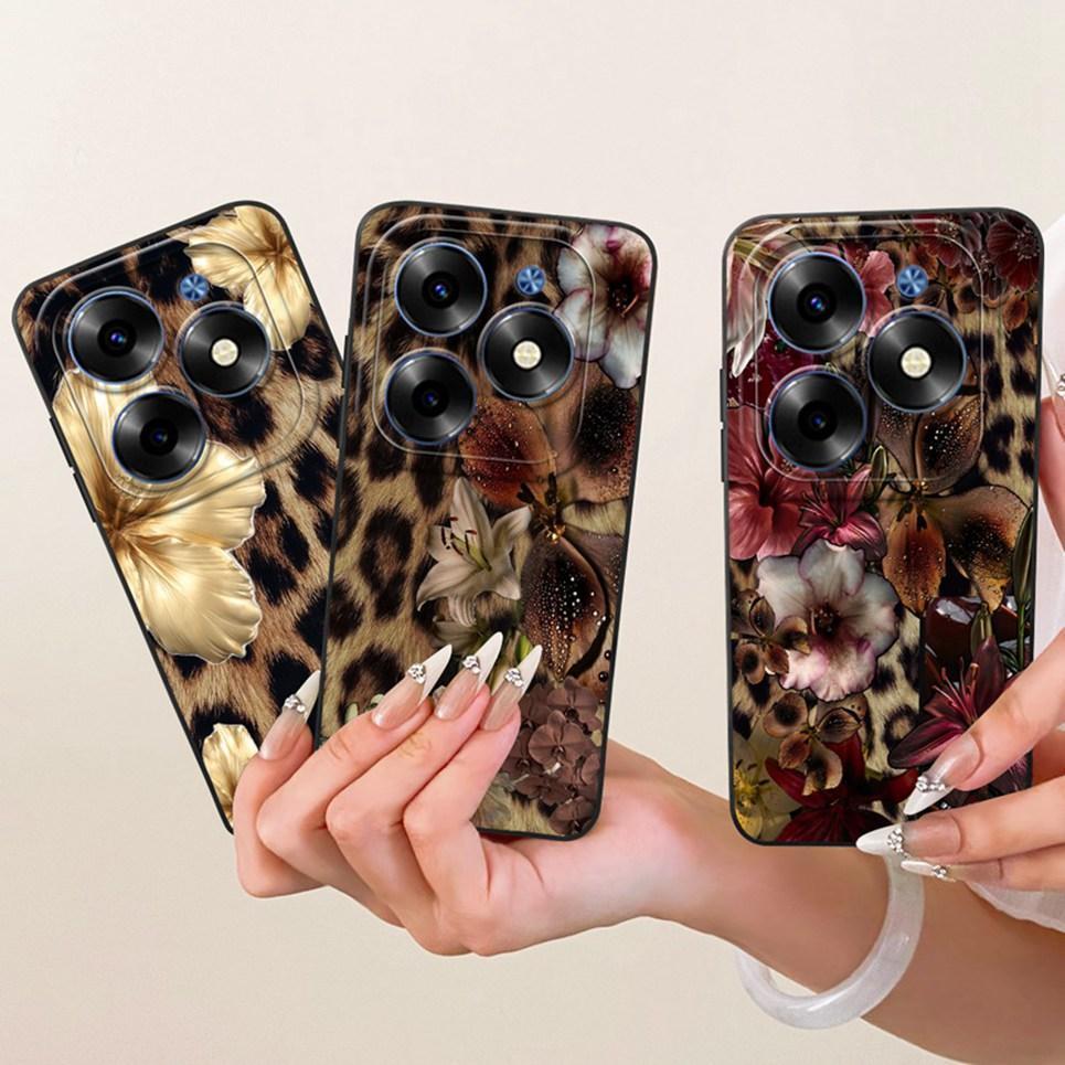Dành Cho Infinix Hot 40i Hot40i X6528B Ốp lưng Hoa Thạch Bướm Da Báo In Nơ Họa Tiết Vỏ Silicon Mềm Ốp Lưng