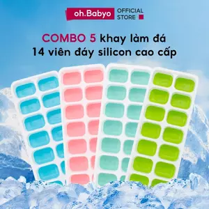 Combo 5 Khay Đá Silicon Dẻo Có Nắp – Khuôn Làm Đá Tủ Lạnh Tiện Dụng, Chống Mùi, Dễ Vệ Sinh Hằng Ngày
