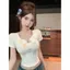 Áo thun ngắn tay vai trước Dopamine Bow Knot Nữ mùa hè Pure Desire Sweet Hot Girl Short Style Card Eo Small Top H