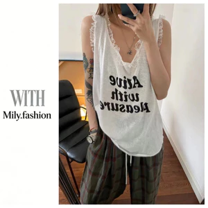Milyfashion Pure Desire Mùa Hè Phong Cách Mới Dây Ren Edge In Chữ Kích Thước Lớn Rời Mỏng Hơn Nhìn Tất Cả Trận Đấu Không Tay Sling
