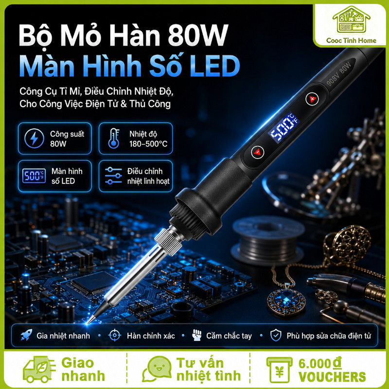 Bộ Mỏ Hàn 80W Màn Hình Số LED - Công Cụ Tỉ Mỉ, Điều Chỉnh Nhiệt Độ, Cho Công Việc Điện Tử & Thủ Công