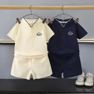 Mùa Hè Bé Trai Áo polo Phù Hợp Với Đính Hạt Cotton Quần Short Tay Ngắn Phong Cách 80-150 Size 8OGP