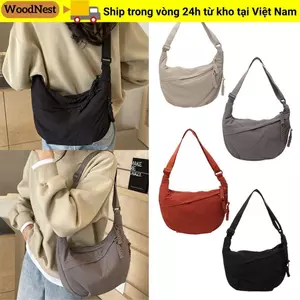 Túi đeo chéo WOODNEST, Túi đeo vai vải dung tích lớn, Túi Hobos thể thao màu trơn nhẹ đơn giản của Hàn Quốc Du lịch