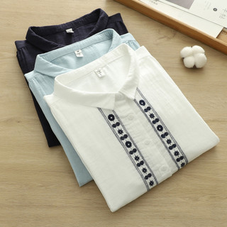 [Sẵn Sàng] Áo Sơ Mi Nữ Sợi Cotton Cao Cấp Phong Cách Dân Tộc Thêu Mềm Vừa