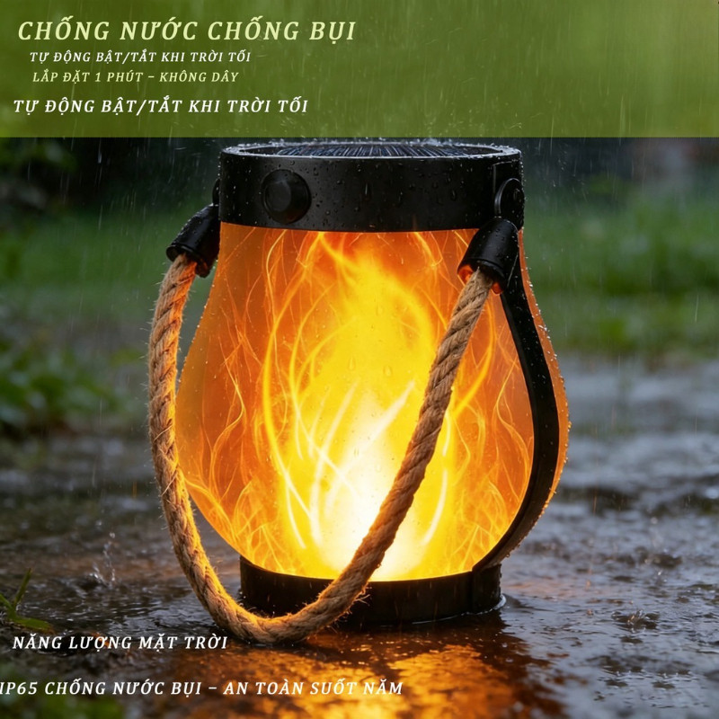 Đèn Lửa Năng Lượng Mặt Trời 800Lm - Sạc Kép Mặt Trời/USB, Tự Động, Hoàn Hảo Cho Cắm Trại & Trang Trí Sân