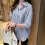 Áo sơ mi nữ mùa hè Áo sơ mi sọc dọc phù hợp với phong cách BF cổ áo POLO giữa tay phong cách nữ hàng đầu phong cách mỏng