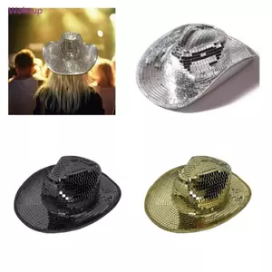 Mũ cao bồi phản quang Woke Sparkly Mirrored Disco cho tiệc độc thân Mũ Jazz phù hợp cho thanh sân khấu câu lạc bộ