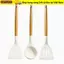 GỖ 3 Cái / bộ Xẻng Thìa Silicon, Chảo Chiên Bánh Chống Dính Nấu Turner Thìa, Dụng Cụ Nhà Bếp Màu Be Chịu Nhiệt