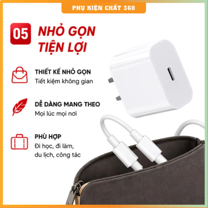 Bộ sạc nhanh 20W PD (củ sạc và cáp sạc nhanh) cho 5-14PRM. Sạc 60p lên 80% Pin - Cốc sạc Type C, Dây sạc 20W – 5