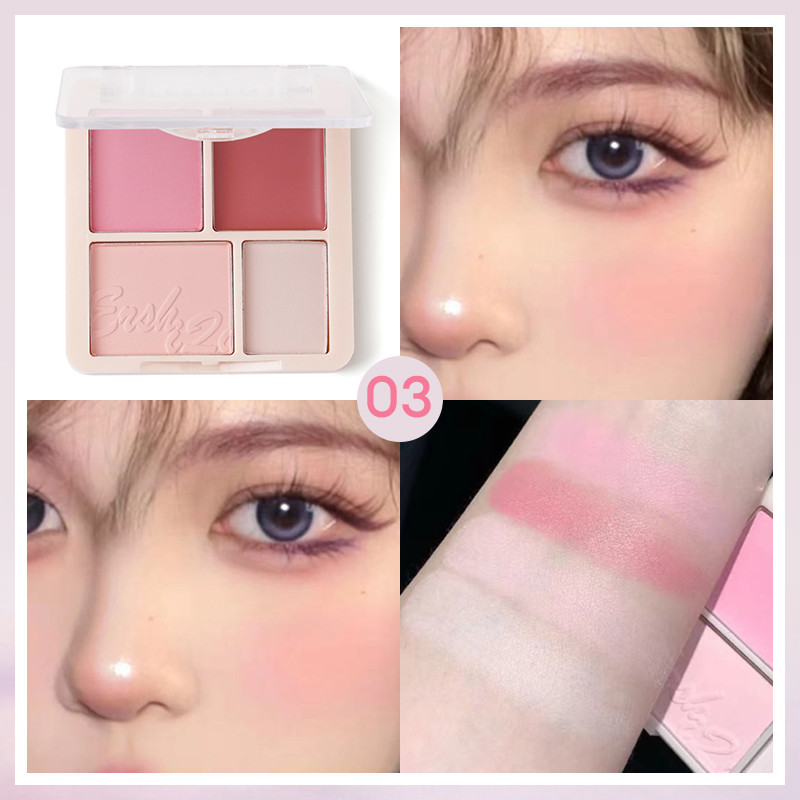 【Roshy】🍧Phấn Má Hồng  4 ô Nhũ Sáng Highlight Trang Điểm Tích Hợp Phấn Mắt Nhũ Lì bền màu