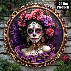 CIFbuy Vintage Skull Round Thiếc Sign, Gothic Kim Loại Treo Tường Nghệ Thuật Thanh Trang Trí Cho Halloween