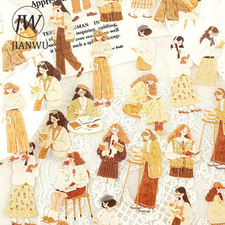 JIANWU Sunward Growth Series Vintage Girl Nhân Vật Phong Cảnh Chất Liệu Cắt Dán PET Nhãn Dán Sáng Tạo DIY Tạp Chí Văn Phòng Phẩm