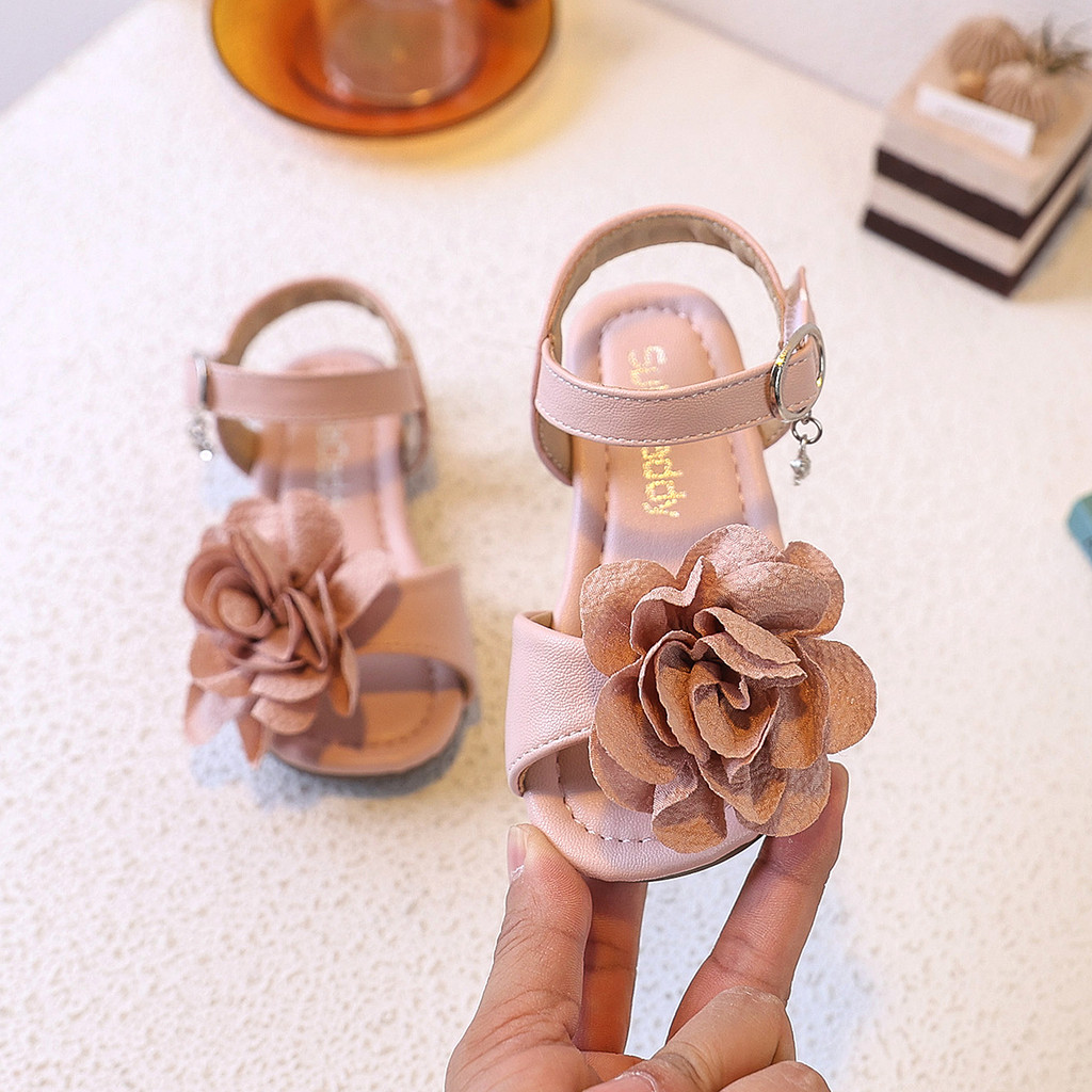 Giày sandal bé gái hoa vải dễ thương, đế mềm êm ái chống trượt, đi học đi chơi mùa hè