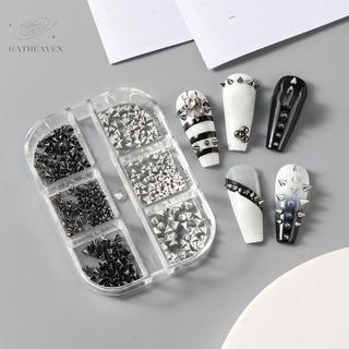[hatheaven] 6 Lưới Y2K Punk Kim Loại Đinh Tán Móng Tay Quyến Rũ Nón Hỗn Hợp Bạc Kích Thước Móng Tay Nghệ Thuật Đinh Tán 3D Hợp Kim Phong Cách Spike Cho DIY Trang Trí Móng Tay Đẹp