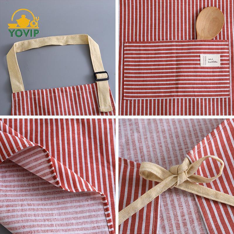 YOVIP Tạp Dề Không Tay Thoáng Khí Treo Ne Tạp Dề Nhà Hàng Vải Lanh Cotton Đặc Biệt Vệ Sinh Nhà Bếp Tạp Dề Sọc Dọc VN