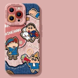 Hạnh Phúc Crayon Shin Chan Trường Hợp Điện Thoại+Dây Chuyền Cho iPhone 17 16 15 14 13 12 11 Pro Max X Xr Xs Max 7 8 Plus