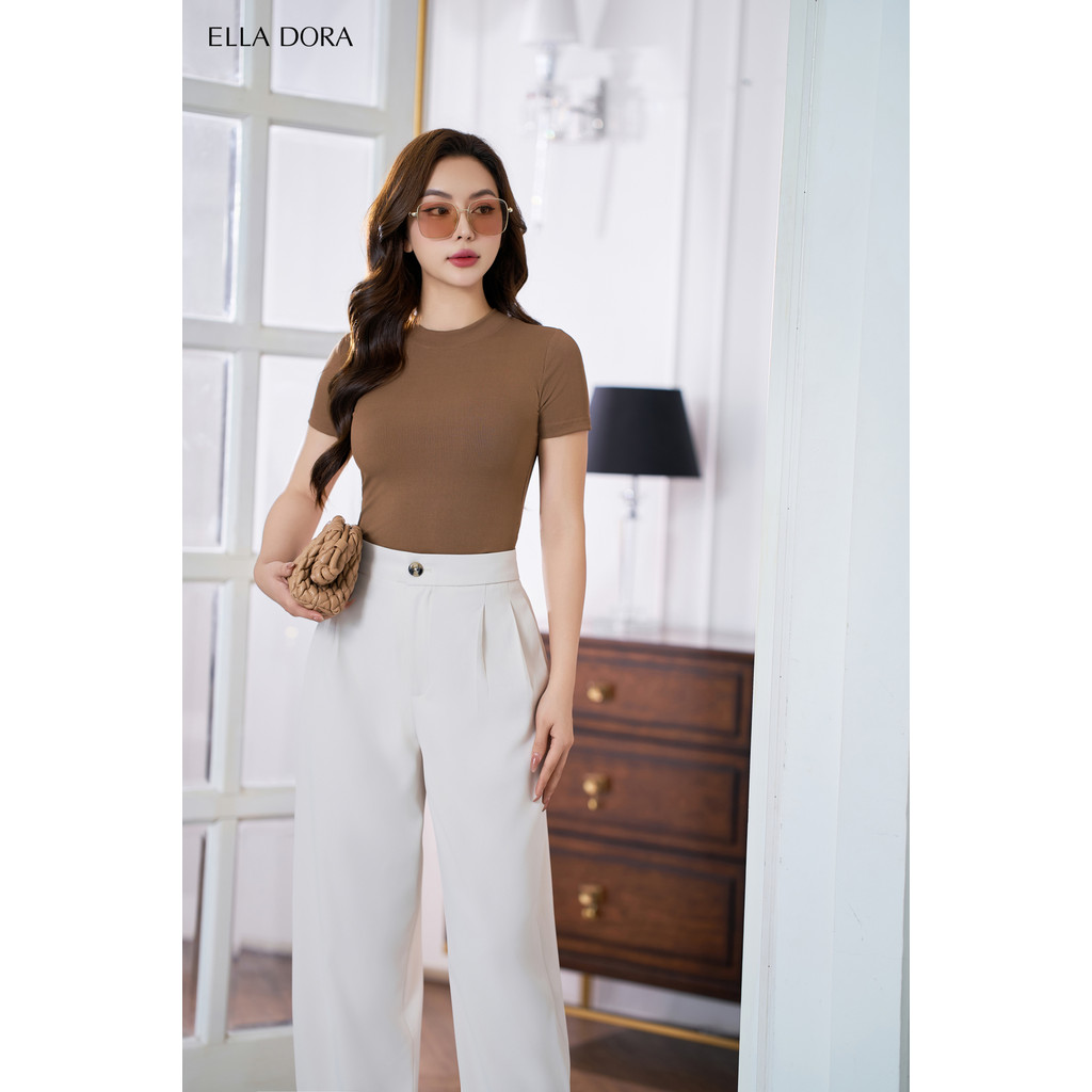 Áo thun nữ ELLA DORA dáng slimfit cổ tròn thiết kế trẻ trung thanh lịch 3 màu NÂU/ TRĂNG/ ĐEN [AT04]