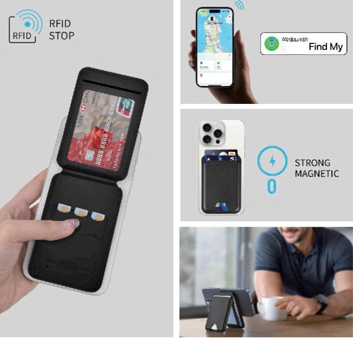 [Chính Hãng] Ví Da Đựng Thẻ Từ Tính WIWU Mag Wallet FM MW-005 Tích Hợp Định Vị Find My & Giá Đỡ Đa Năng