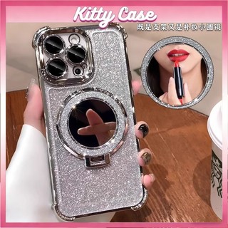 Vỏ bảo vệ chống va đập mạ kim loại dành cho iPhone 11 13 14 Pro Max 17 16 1512 Plus Tặng kèm giá đỡ và gương trang điểm