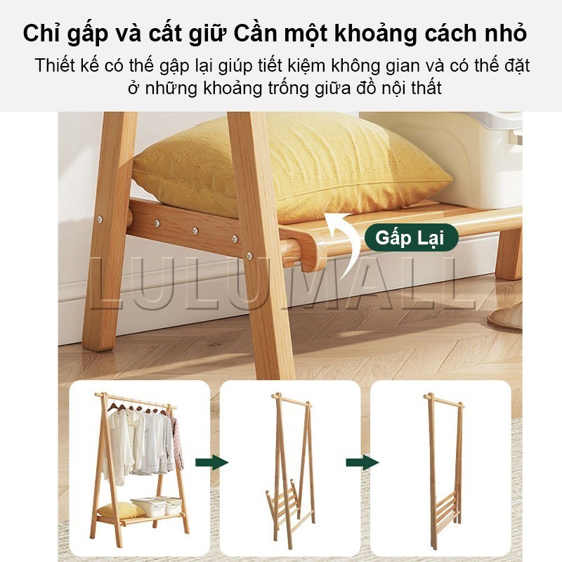 Kệ Treo Quần Áo Đa Năng Có Kệ Để Đồ Tre Gấp Lại Dễ Dàng Kết Hợp Treo Và Cất Quần Áo Giày Dép