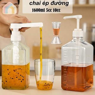Bình đựng chất lỏng Máy bơm xi-rô Chai đo nhựa trong suốt 1600ml Bubble Tea Shop