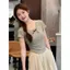 Mùa hè Slim-fit Slimer Look Filigree Thiết kế eo Nơ Áo thun ngắn tay không đều dành cho nữ
