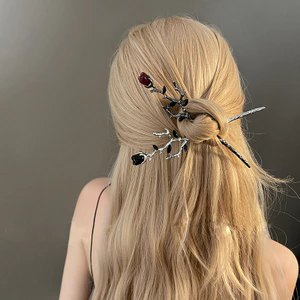 Kim Loại Cao Cấp Đỏ Gothic Hoa Hồng Kẹp Tóc Thiết Kế Độc Đáo Mới Trung Quốc Hiện Đại Kẹp Tóc Cuộn Tóc Nữ