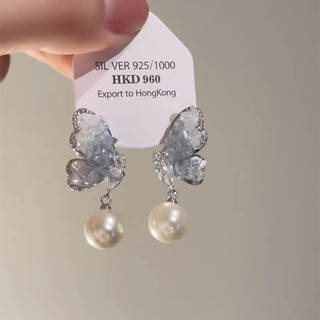 Thiết kế Bông tai ngọc trai bướm xanh cao cấp Bông tai khí chất thời trang