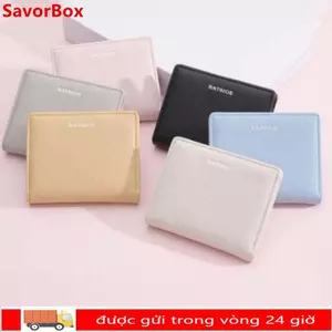 Ví ngắn SAVORBOX, Ví đựng tiền xu màu trơn bằng da PU, Hộp đựng thẻ mỏng dung lượng lớn thời trang dành cho nữ