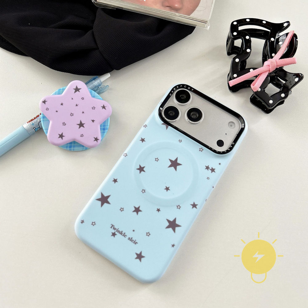 Phone Case For iPhone 17 Pro Max 16 15 14 13 PC with Griptok TPU Magnetic with Griptok Star Heart Grid Aesthetic Korean Cute