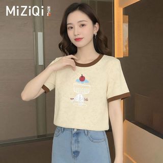 【MIZIQI】Áo thun ngắn tay in tie-dye 100% cotton cho nữ, áo cổ tròn giúp vóc dáng thon gọn cho mùa hè