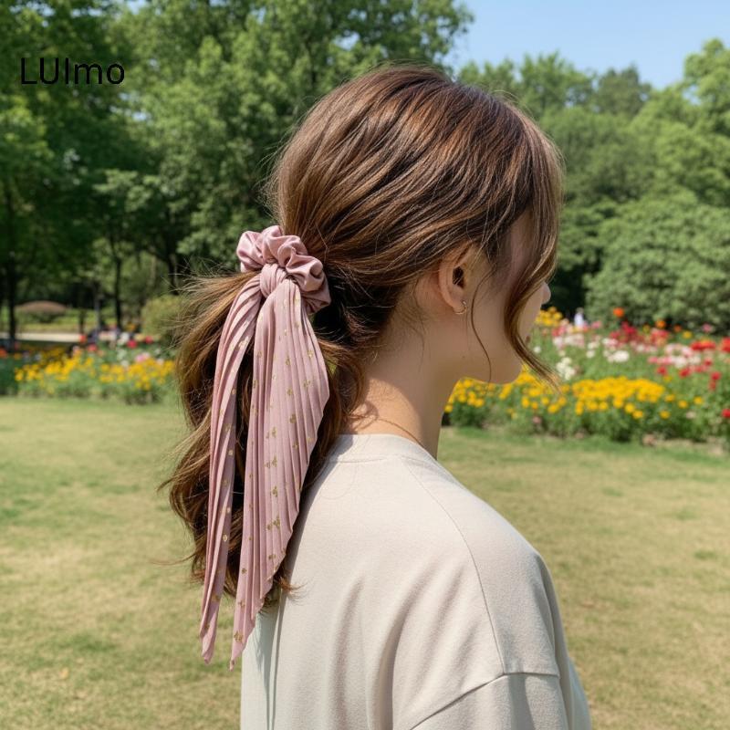 LUImo Thanh Lịch Handmade Satin Scrunchie Retro Ruy Băng Đuôi Ngựa Giá Đỡ Vintage Không Nhăn Dây Buộc Tóc Cho Bé Gái Nữ Sử Dụng Văn Phòng SBS