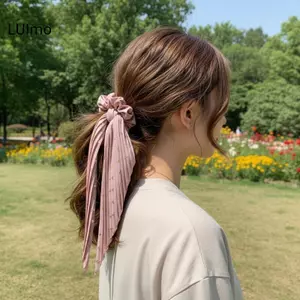 LUImo Thanh Lịch Handmade Satin Scrunchie Retro Ruy Băng Đuôi Ngựa Giá Đỡ Vintage Không Nhăn Dây Buộc Tóc Cho Bé Gái Nữ Sử Dụng Văn Phòng SBS