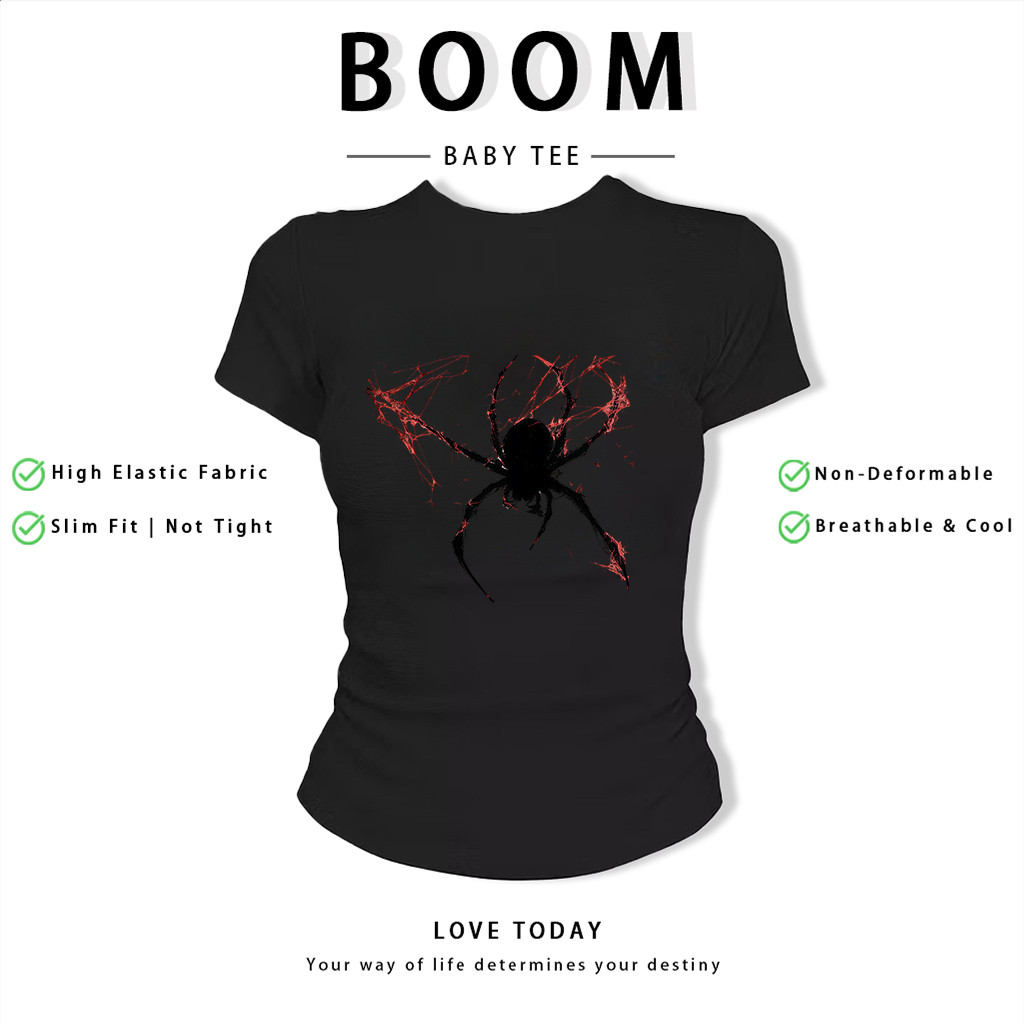 BOOM Áo Baby Tee Nữ Cotton Ôm Body-Áo Thun Ngắn Tay Y2K In Hình PhongCách Mùa Hè, Cổ Tròn Hàng Đầucách hàn quốc phongV97