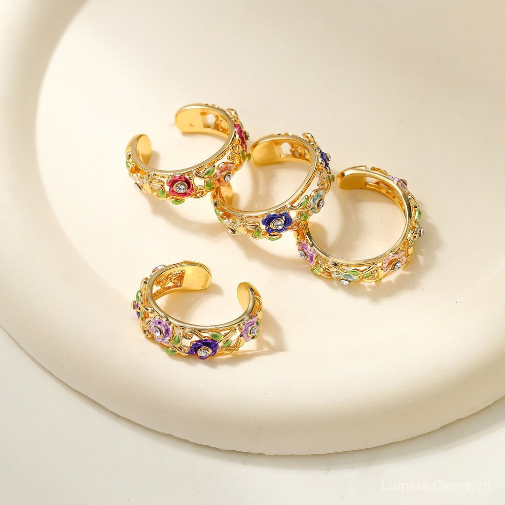 Cloisonne Thủ Công Rỗng Khắc Nghệ Thuật Nhẫn Bán Chạy Mới Phong Cách Trung Hoa Phong Cách Trung Hoa Quốc Quốc Gia Hợp Thời Trang Men Màu Tranh Nhẫn