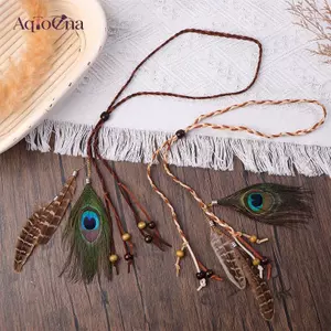AqToCna Boho Peaco Lông Vũ Dây Buộc Tóc Nữ Mũ Lông Mũ Đội Đầu Ấn Độ Phụ Kiện Tóc AqToCna