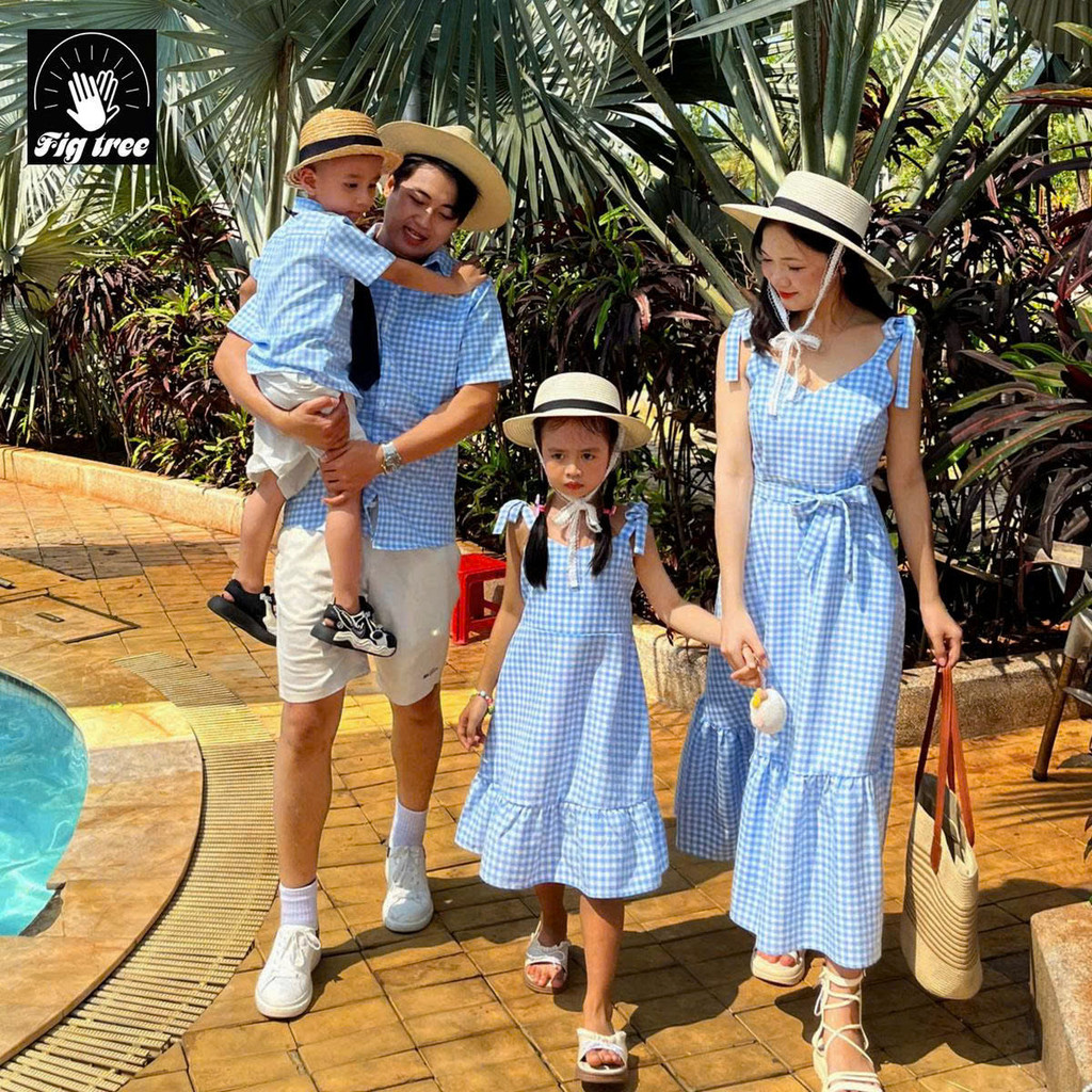 Đồ Gia Đình Fig Tree Ô Caro Xanh Nhẹ Nhàng, Tươi Mát, Set Đồ Cực Trendy Cho Gia Đình Du Lịch MS 170A
