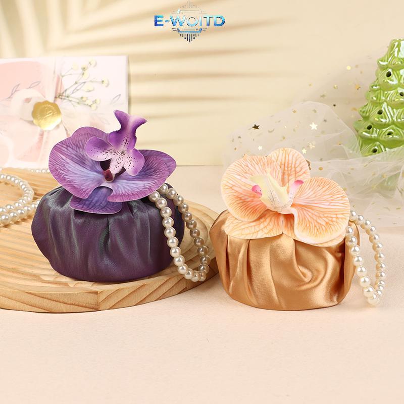 E-WOITD Vải Nút Hoa Túi Satin Lụa Phong Lan Túi Xách Jewerly Paaging Box Cưới Túi Kẹo E-WOITD