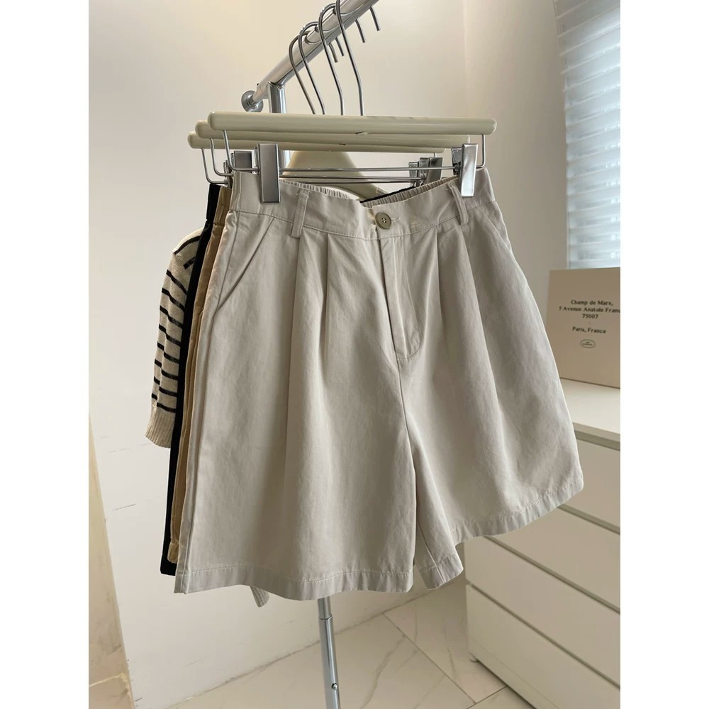 SUXI Quần ngắn ống rộng thông thường màu trơn nhẹ nhàng dành cho nữ mùa hè mới 260506