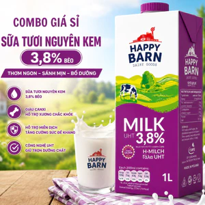 Sữa Tươi Nguyên Kem 3,8% Happy Barn Hộp 1L Không Đường Hương Vị Tự Nhiên Dinh Dưỡng