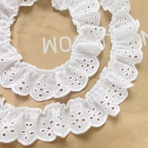 3.5cm Rộng Trắng Nguyên Chất Cotton Thêu Ren Quần Áo Váy Xù DIY Handmade Ren Phụ Kiện 5.7