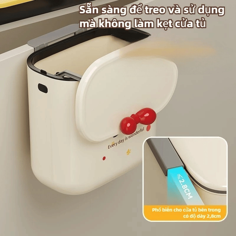 Thùng Rác Treo Tủ Bếp HomeMate 12L Nắp Lật Thông Minh, Thùng Rác Treo Tường Nhà Tắm Chấm Bi Dễ Thương